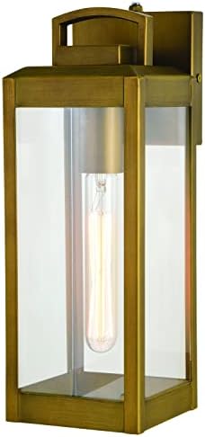 VAXCEL Kinzie Outdoor Porch Light, 5" W x 14.25" H Gold Brass Outdoor Lantern, Modern Dusk to Dawn Wall Light for Porch, Patio, Deck, or Front Door