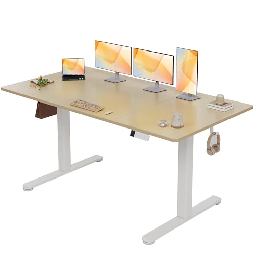 Claiks Höhenverstellbarer Schreibtisch 140x70cm, Schreibtisch Höhenverstellbar Elektrisch, Steh-Sitz Tisch mit 2 Haken und 3 Memory-Funktion, Stehpult Verstellbarer Computertisch, Standing Desk,Beige Claiks Höhenverstellbarer Schreibtisch 140x70cm, Schreibtisch Höhenverstellbar Elektrisch, Steh-Sitz Tisch mit 2 Haken und 3 Memory-Funktion, Stehpult Verstellbarer Computertisch, Standing Desk,Beige
