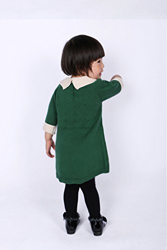 Asherangel Toddler Girls Crochet Sweater Dress Collar Cable Knit Sweater Jumper Green 12-18M4