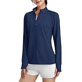 [KEFITEVD] ラッシュガード パーカー レディース 長袖 吸湿速乾 ロングtシャツ 無地 薄型 ハイネック 上着 通気性 登山 トレーニングウェア ポケット付き ネイビー M