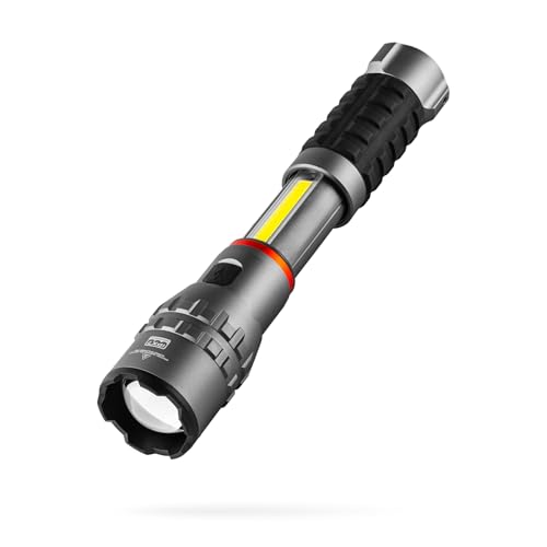 NEBO SLYDE King 4K Flashlight | Powerful 4000 Lumen LED Flashlight & 1000 Lumen COB Work Light USB Rechargeable IPX7 Waterproof Magnetic Base Zoomable Super Bright Tactical Handheld Light - Gray