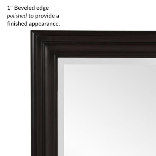 Image of Howard Elliott Collection George Rectangular Glossy Black Wall Mirror, Rectangle Hanging Wood Framed Vanity Mirrors for Home Decor, Living Room, Bathroom, Bedroom, or Hallway, 24 x 36 Inch