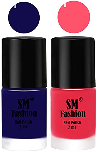 Image of Long Lasting Nail Polish | Nail Paint Combo 7 ml Each) - Set of 2 Dark Blue-Dark Pink