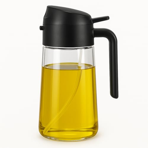 TrueTide Cooking Oil Sprayer: 2-in-1 16oz Glass Olive Oil Spray Bottle for Kitchen Needs, Air Fryer & BBQ – Refillable Dispenser with Fine Mist Pump and Ergonomic Black Handle – Great Kitchen Gift