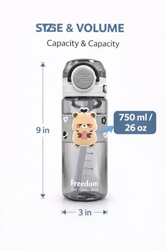 Image of Vasukie 750ml Sipper Water Bottle for Adults & Kids | Leak-Proof, BPA-Free & Food Grade | Durable, Easy-to-Carry Bottle for School, Office & Picnic (PushCap Bottle)