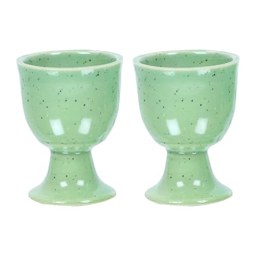 Image of QIMACPLUS Ceramic Soft Boiled Egg Holder Set | Elegant Ivory and Black Egg Cups | Durable, Stylish Egg Holder for Breakfast | Set of 2 (Green)