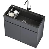 ‌68 cm lavabo indipendente con mobile, bianco, in acciaio inox 304, con miscelatore a sing...