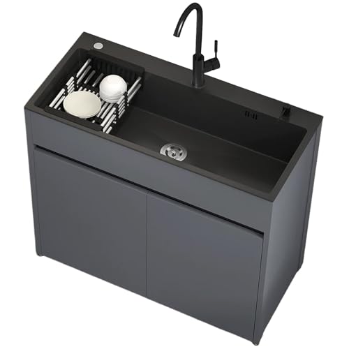 Fregadero de Acero Inoxidable 80 cm Independiente con Mueble Inferior | Grifo de Dos Mandos para Agua Fría/Caliente | Estante | Interior/Exterior | Comercial & Doméstico | Cocina/Baño