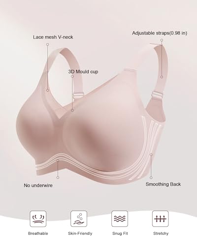 Image of HORISUN Seamless Mesh Lace Bras for Women No Underwire Wireless Bras with Support and Lift Full Coverage Deep V Bralettes