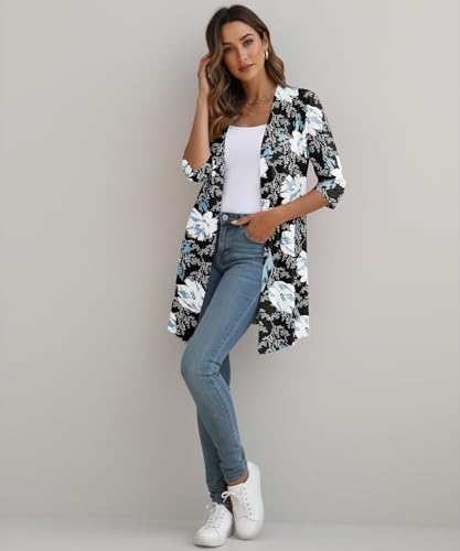 Image of YSYOKOW Womens Open Front Long Cardigan 3 /4 Sleeve Lightweight Knit Cardigan Casual Layering Spring Summer
