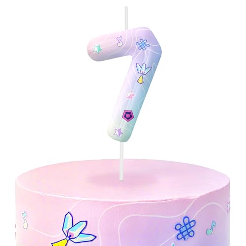 Image of Pink Number 7 Birthday Candles, Cartoon Themed Cake Toppers for Boys Girls Cake Decorations, Birthday Decorations Party Supplies, Number Candles for Party Decor