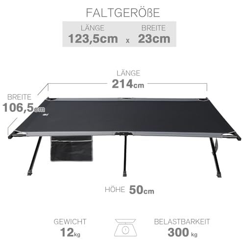 EVER ADVANCED Feldbett Klappbar 214cm x106cm 300KG Belastbar Klappbett XXL Groß & Breit Stabiles Campingbett für Camping Reisen Indoor Outdoor Strand und Garten