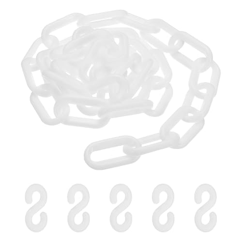 PATIKIL 3.3 Feet Plastic Chain Links, Colorful Safety Chain Barrier with Buckle for Parks Airports Parking Lots Crowd Management, White (35 x 4.5 Mm)