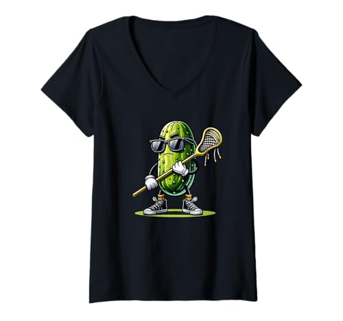 Womens Pickle Playing Lacrosse Funny Sports Trendy for Boys V-Neck T-Shirt