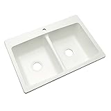 Dekor Sinks 60100NSC Woodbridge Composite Double Bowl Kitchen Sink with One Hole, 33-Inch, White Natural Stone