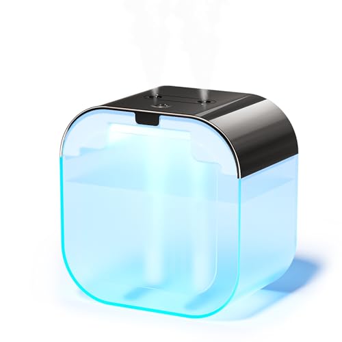 USB Humidifier with 7 Color Night Light, 1L Transparent Water Tank, Ultrasonic Quiet Cool Mist, 2-Speed Dual Mist, for Bedroom, Baby Room (high-level black)