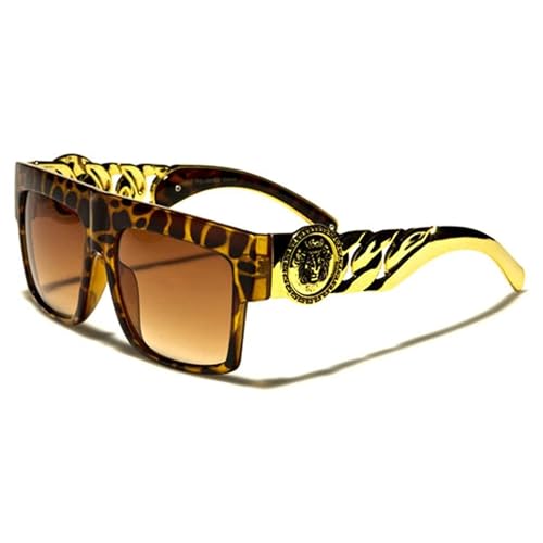 Flat Top Gold Chain Link Hip Hop Rapper Aviator Celebrity Sunglasses