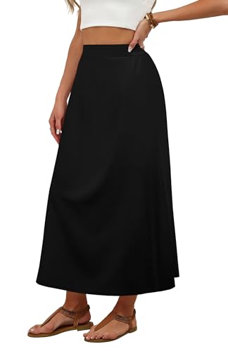 OFEEFAN Black Long Maxi Skirts for Women Flowy Skirt Spring Summer Dresses Casual Loose Clothes Beach Vacation Outfits XL - Thumbnail 4