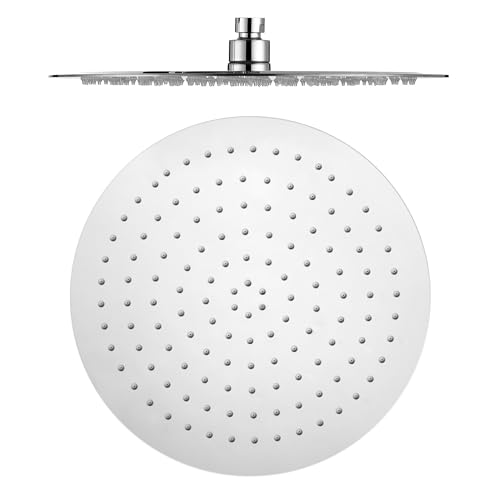 VALAZ Rociador de ducha 25cm acero inoxidable SUS304 redondo cromado estándar G1/2 inclinable efecto lluvia tetinas de silicona fácil limpieza antical alta y baja presión cabezal