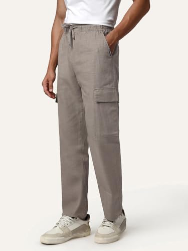Image of Urbano Fashion Men's Straight Fit Linen Cargo Pants with 6 Pockets