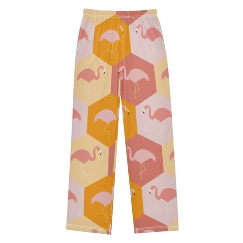 Flamingo Hexagon Boys Pants Boys Athletic Pants Long Pant for Boy with Pockets Wide-Leg Size 6-14Y