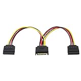 【SATA 15Pin MACHO a 2PORTS 15Pin FEMENINO】 SATA15pin cable de alimentación uno a dos, salida de interfaz dual, admite conexión simultánea de dos discos duros o unidades ópticas.Cable de extensión ATA serie cuya función principal es transferir datos entre la placa base y un gran cantidad de dispositivos de almacenamiento (como discos duros y unidades ópticas).