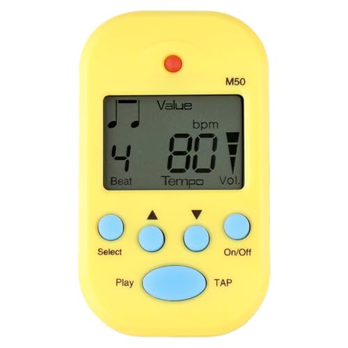 Lawnoval M50 - Mini metrónomo digital con pantalla LCD de clip y función TAP para guitarra, violín, bajo y otros instrumentos de cuerda, color negro y amarillo