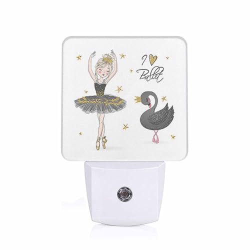 Image of Led Night Light,Ballerina Girl with Black Swan Led Night Light Plug Into Wall with Dusk to Dawn Light Sensor White Energy Efficient Nightlight for Bedroom Hallway Living Room Kitchen