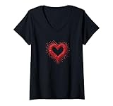 Beau coeur rouge Femme Cadre coeur composé de petits coeurs - Saint Valentin T-Shirt avec Col en V