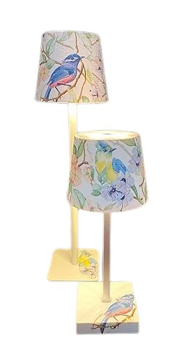 Decorative Cordless Table Lamps, 4 Designs: Birds, Bees, Highland Cows, Flowers, Battery or USB Powered (Set of 2 Large, Bird's)