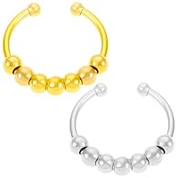 Noafricz 2 Pièces Bague Anti Stress Femme, Anti-Stress Anneau Fendu Réglable, avec Perles Bague Anti Stress, Bagues Anxiete Acier Inoxydable, pour Relaxation pour Femmes, Filles et Hommes
