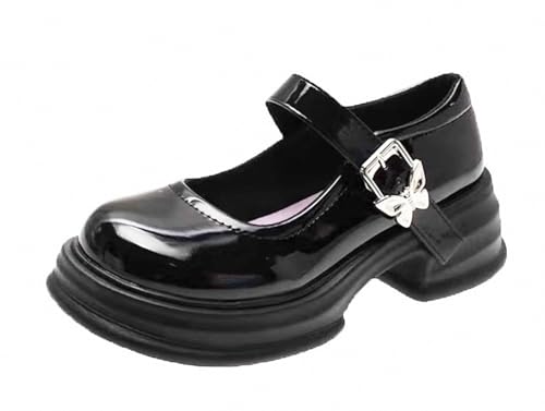 Image of Women's Platform Mary Janes Heart Cat Buckle Rivets Ankle Lolita Gothic Princess Platform Pumps Patent Leather Thorn Vintage Traditional Embroidery Upper Dress Shoes