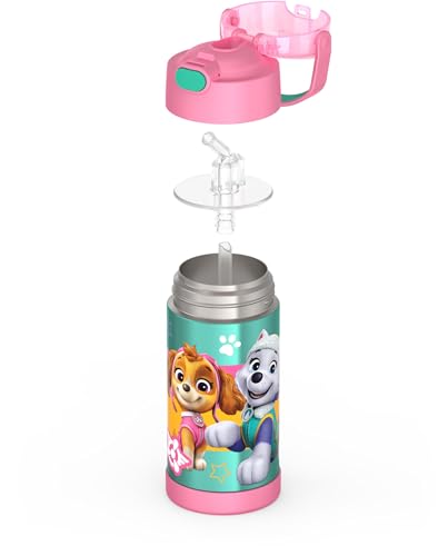 Image of THERMOS FUNTAINER Water Bottle with Straw - 12 Ounce - Kids Stainless Steel Vacuum Insulated Water Bottle with Lid, Paw Patrol Girl