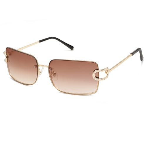 SOJOS Vintage Rectangle Sunglasses for Women,Oversized Trendy Rimless 90s UV400 Womens Y2K Shades SJ1178