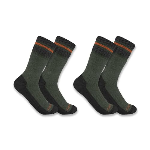 Carhartt Men's Heavyweight Synthetic-Wool Blend Boot Sock 2 Pack, Burnt Olive, Large