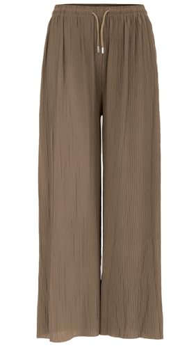 Van Der Rich ® - Weite Plissee Hose High Waist und Verstellbar Bänder - Damen (Braun, One Size)