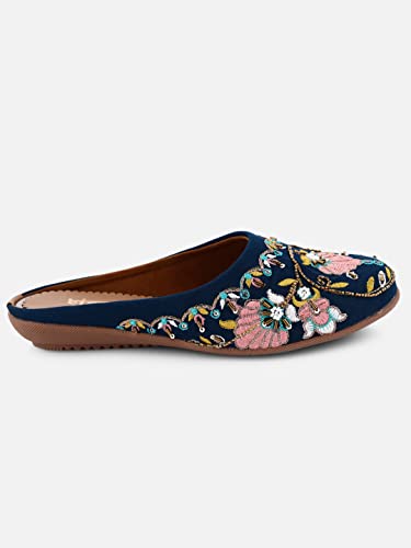 Image of OPIVE's Mehandi Women's Mojari Jutti Ethnic Punjabi Juttis Traditional Flat Embroidered Canvas Fancy Bellies Comfortable Sole for Womens & Girls