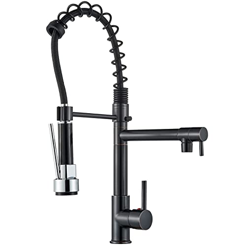 Saeuwtowy Grifo de Cocina Extraíble Negro, con caño 360° giratorio, 2 Funciones Con Ducha Grifos de Fregadero de Acero Inoxidable con Mezclador para Agua Fría Y Caliente