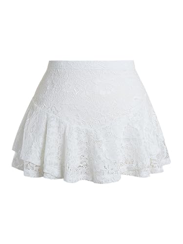 Verdusa Women's Plus Size Y2K Goth Floral Lace Ruffle Mini Skirts Gothic Clothes Athletic A Line Skirt2