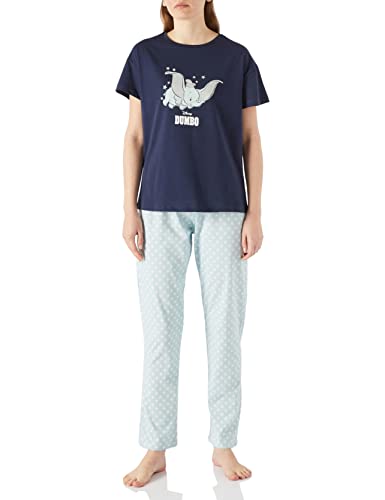 Koton Juego de Pijama de algodón Dumbo Licensed Set Pajama, Diseño Azul (03v), S para Mujer