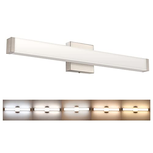 Image of 24 inch LED Vanity Light, 14W 5CCT Dimmable, Brushed Nickel | Wall Bar Light, Rust & Moisture Resistant, Dimmable 2700K-5000K, Energy-saving, moisture-proof, Dresser Bathroom over Mirror