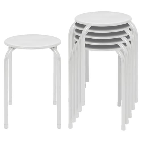 Harbour Housewares Tabourets Empilables en Métal - Blanc Mat - 6X Adultes Petit Cuisine À Manger Petit-Déjeuner Chambre à Coucher Vanité Coiffeuse Salon...