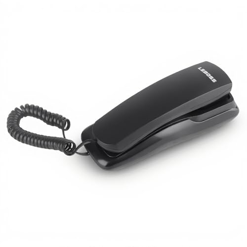 Teléfono de pared multifunción – Teléfono fijo para montaje en pared pequeña función de flash de rellamada y función de pausa para el último número (negro)