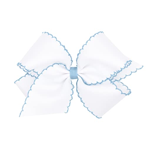 Wee Ones Grosgrain Moonstitch Edge Hair Bow, White & Millennium Blue, King