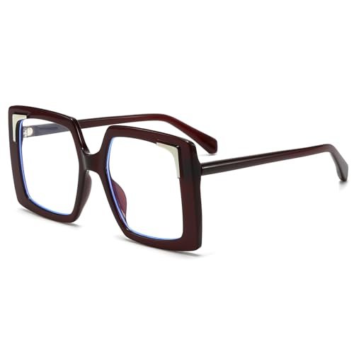 YAMEIZE Oversized Occhiali Anti Luce Blu Quadrato Grande Montatura Occhiali da Vista Donna Retrò Grandi Occhiali Anti Filtro Luce Blu per Lettura PC