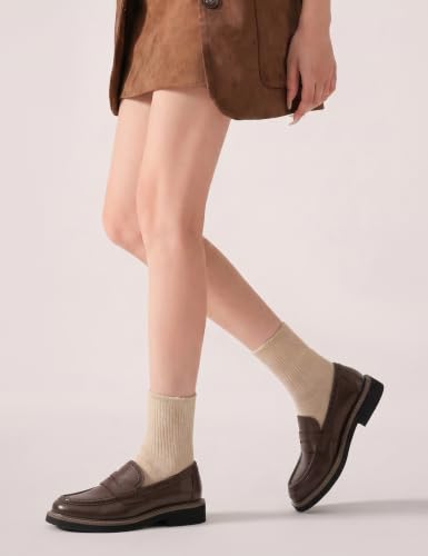 Image of BEAU TODAY Womens Leather Penny Loafers, Slip On Loafer Flats