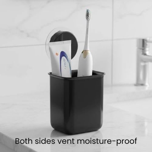 Image of SHALVI Plastic Toothbrush Holders for Bathroom | Wall Mounted Toothbrush Holder | Toothbrush Holders for Toothbrushes | Bathroom Shelf for Wall (Black Plastic thoothbrush Holder)