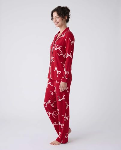 Image of Laura Ashley Women's Plush Knit Pajamas 2 Piece Ultra Soft Brushed Long Sleeve Button Down Top and Pants Sleepwear Set