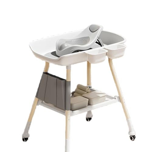Aeroor ベビーケア 簡単 キャスター付き移動 持ち運び 転 りたたみ式 おむつ交換台 高さ調節可能 ベビーケアステーション ママの腰痛対策 新生児 幼児 安全ベルト ポータブル収納 動 持ち運び 簡単 新生児 出産祝 (ホワイト,E)
