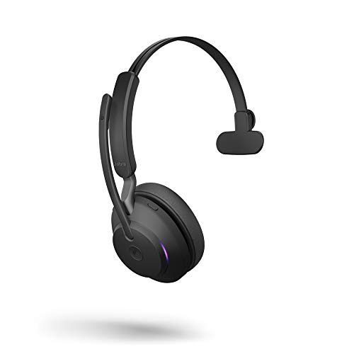 Jabra Evolve2 65 Casque PC sans Fil avec Station de Charge - Casque Mono Écouteur Certifié Microsoft Teams avec Batterie Longue Durée - Adaptateur Bluetooth USB-A - Noir